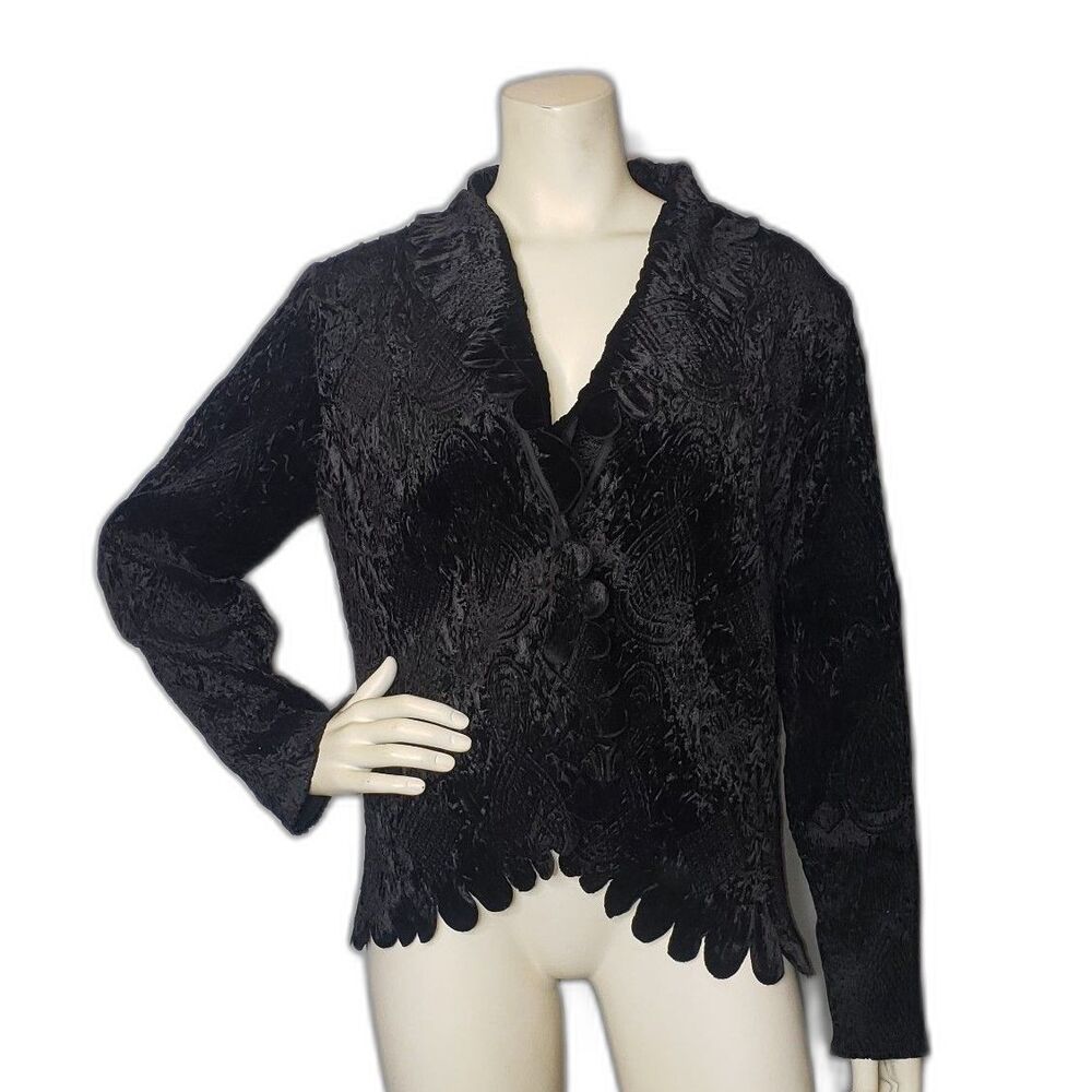 Vintage Great Cavalier Crushed Velvet Scalloped Trim Blazer Jacket  Size XL